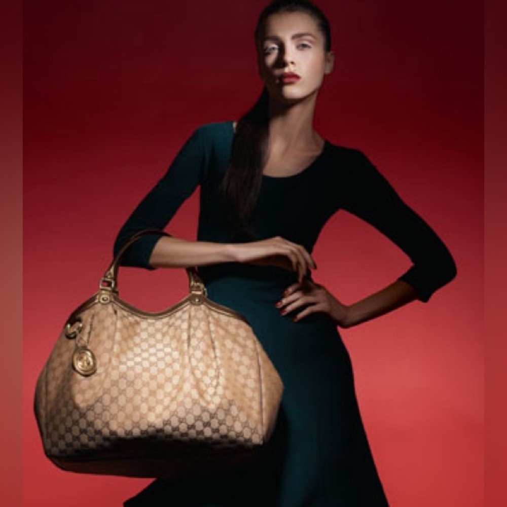 GUCCI GG LARGE SUKEY TOTE CHAMPAGNE GOLD METALLIC TRIM